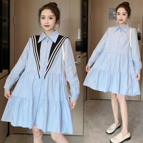 1031# Maternity Clothes Spring Autumn Cotton Long Sleeve Loose A Line Dress for Pregnant Women Mom Dress