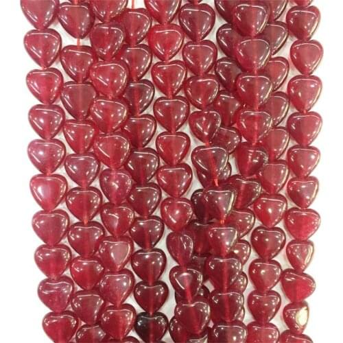 12mm Peach Heart Shape Deep Red Ruby Color Jade Smooth Loose Beads Bracelet Necklace Jewelry Making Gemstone Diy Gift Design