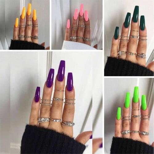 24pcs Long Ballerina Fake Nails Full cover Fake Nails Glue DIY Manicure Nail Art Tools