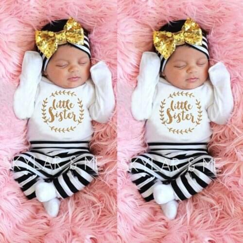 3PCS Cute Newborn Baby Girl Outfits Clothes 2020 New Fashion Tops Romper+Long Pants+Headband