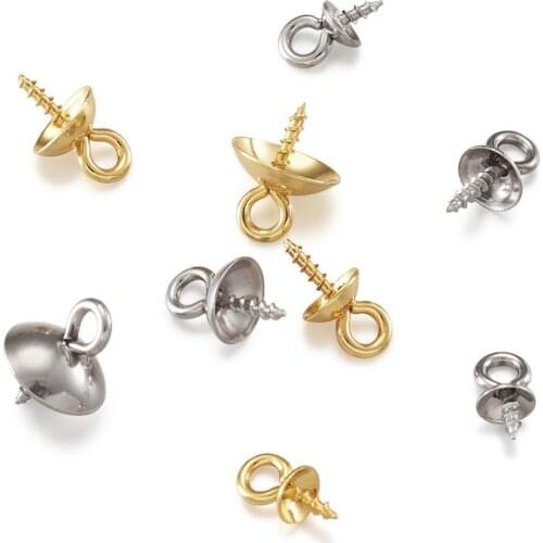 1Set Stainless Steel Cup Screw Eye Pin Peg Bails Pendants Connector Bail Cap for Half-driled Beads Jewelry Making Accessories