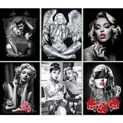 5D DIY Diamond Painting Cross Stitch Celebrity Marilyn Monroe, tattoo Beauty picture Gifts Diamond Embroidery mosaic Home Decor