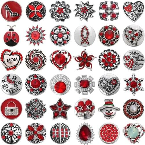 6pcs/lot DIY Crystal Metal Red Snap Buttons Jewelry Fit 18mm Metal Snap Button Jewelry DIY Bracelet