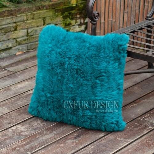 FREE SHIPPING CX-D-79F Green Hand Knitted Cushion Real Rabbit Fur Pillow Case