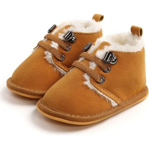 2021 New Newborn Baby Booties Winter Warm Fur Lining Non-Slip Rubber Sole Boots Infant Prewalkers