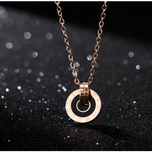 316L Stainless Steel Double Circle Shell Roman Numerals Pendant Charms Chain Choker Necklace For Women Fashion Fine Jewelry 613