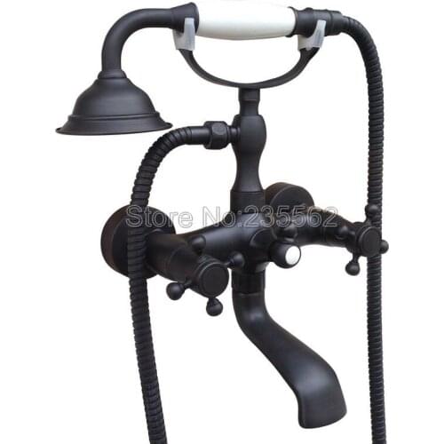 Classic Black Oil Rubbed Bronze Bathroom Handheld Shower Spray Faucet Wall Mounted Dual Handle Bathtub Mixer Tap Sets ltf605