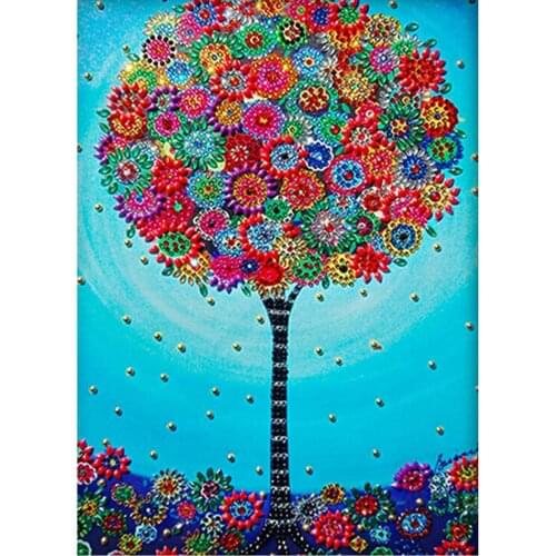 DIY 5D Special Shape Diamond Painting Crystal Rhinestone Round Drill Picture Art Craft Home Wall Decor Flowers Tree