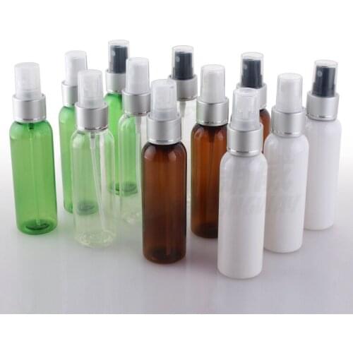 Capacity 2 ounce 200pcs wholesale colorful round shoulder plastic spray bottle with gold sprayer