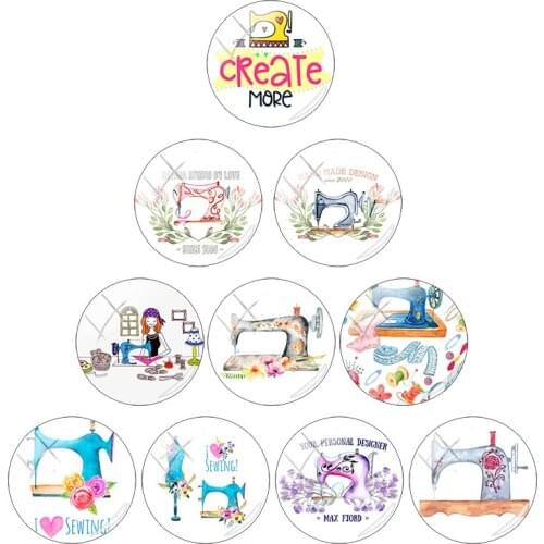 TAFREE Vintage Sewing Machine Illustration 12/15/16/18/20/25 mm Round Glass Cabochon Jewelry Accessory For Best Mother Gift