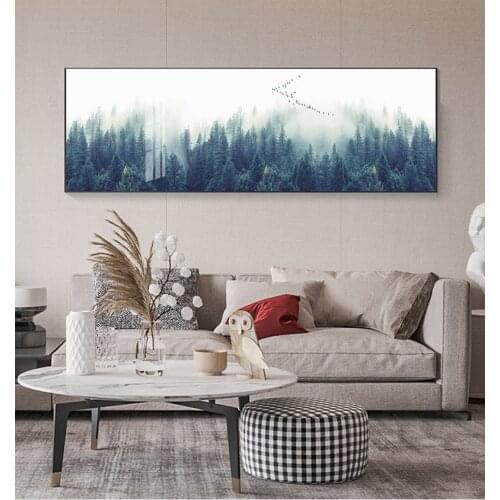 Painting Wall Picture for Living Room Nordic Decor Foggy Forest Landscape Wall Art Poster Canvas Art Print Forest
