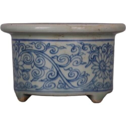 Collection of three legged incense burner of Ming Dynasty blue and white lotus in Jingdezhen, China