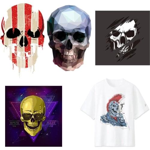 Red Skull Patches Thermal Stickers on Clothes Iron-on Transfers for Clothing Thermoadhesive Patch Diy Applique Stripes Punk Rock