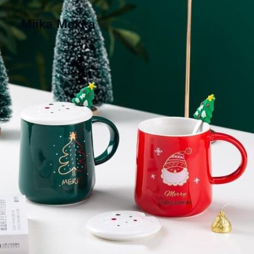 Creative Christmas Coffee Mug Ceramic Mug Cute Cartoon Snowman Santa Deer with Lid & Spoon Milk Cup Cuople Cups Coffee Cup