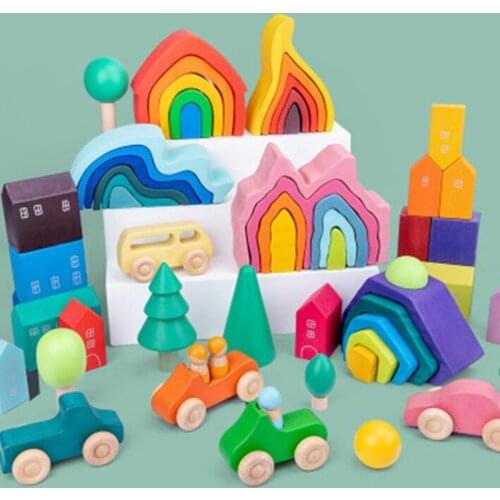 Creative Baby wooden blocks kids Toys Rainbow color DIY Building blocks Montessori Educational Toy Christmas birthday gifts