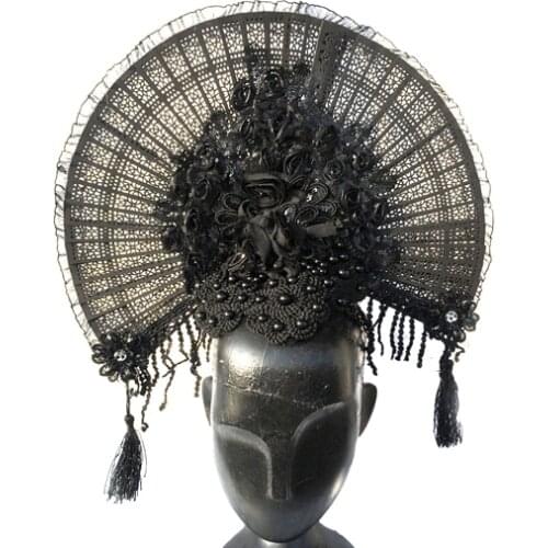 Flower Fan Lace Headwear Handmade Fancy Dress Tassels Headband Gothic Hair Accessories Costumes