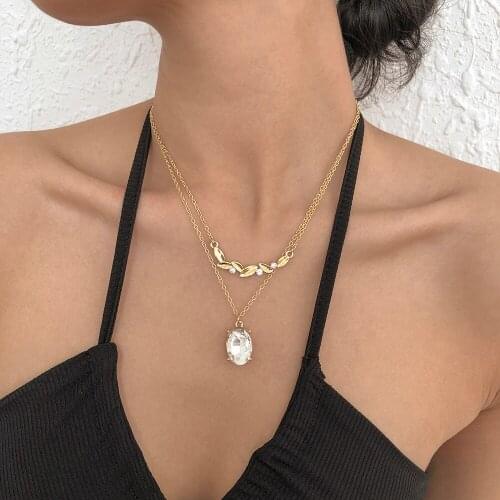 Lalynnly Unique Fashion Geometry Necklaces Luxury Double Alloy Necklace For Women Rhinestone Necklace Wholesale Jewelry N8822