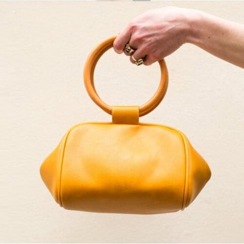 Fashion Bag Ring Handle Wood Bag Women Luxury Handbag Tote Bag Female pu Leather Bag Chic Japanese Style