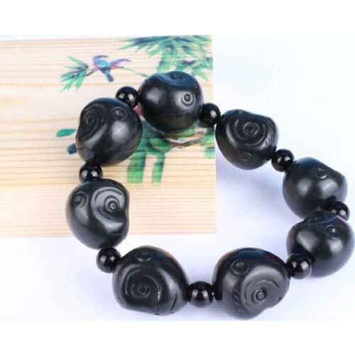 Trendy Natural Dark Green Hetian Jade Bracelet Carved 3D Monkey Head With Beads Women Men Fine Bracelets Nephrite Jades Jewelry