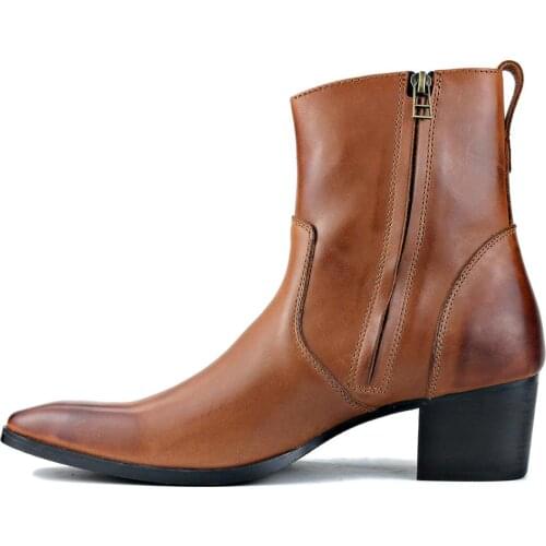 Mens Boots Genuine Leather Shoes Ankle Zipper Motorcycle Chelsea Boots classic Calfskin Shoes high heel boots JY002 New