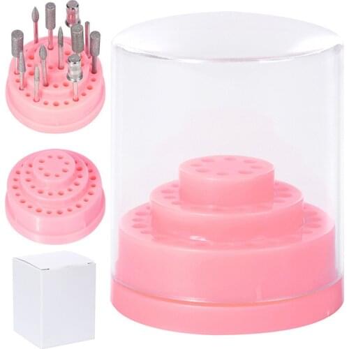1Set 48 Holes Nail Drill Bit Container Storage Box Manicure Nail Art Tools Nail Drill Bit Holder Stand Display Box Manicure Tool