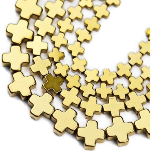 Natural Stone Gold Hematite Cross Spacer Beads 6/8/10mm Diy Bracelet charm Loose Beads For Jewelry Making Pendant Accessories