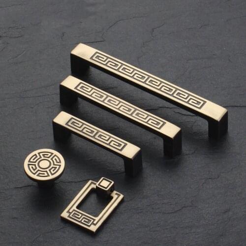 New Chinese door handle zinc alloy gold luxury solid wood cabinet door handle drawer cabinet square handle