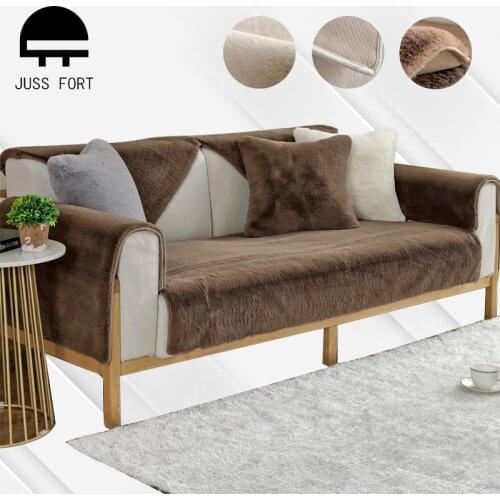 New Thicken Plush Sofa Towel Solid Color Anti-slip Seat Cushion Slipcovers for Living Room L-shaped Couch Decor Protector Cover