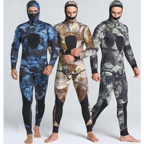 New Mens 5MM Camouflage Split Two-Piece Wetsuit For Cold And Warm Underwater Hunting Harpoon Fishing Snorkeling Surfing Suit