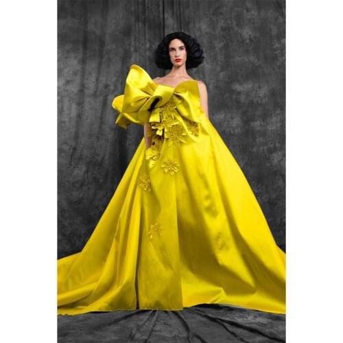Charming Yellow Elegant Prom Dresses 3D Flower Ball Gown Women Long Formal Occasion Evening Party Gowns Plus Size Custom Made