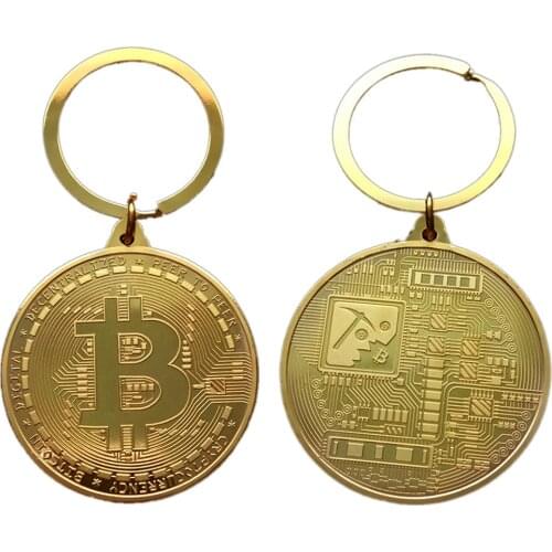 Gold Plated Bitcoin Coin Key Chain Collectible Coin Art Collection Gift Physical Metal Antique Imitation For Home Decoration