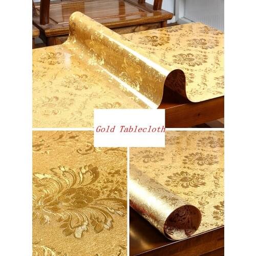 Luxury gold round rectangular tablecloth party wedding table deco protector cover waterproof oilproof plastic Table mat custom