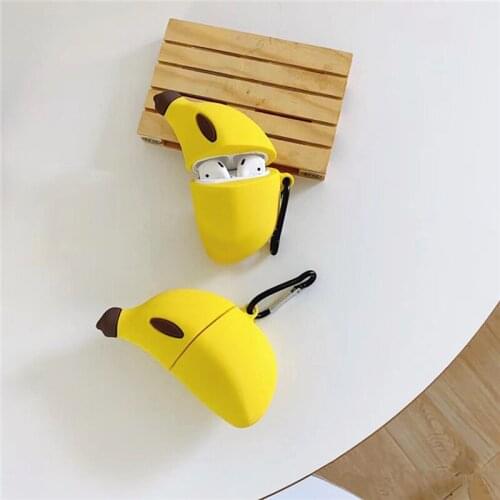 Silicone Pretty Fashion Cartoon Banana Bluetooth Headphone Case With Charge Hole for Apple Airpods 1/2 Protective Case