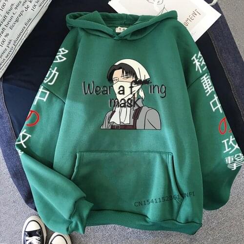 Attack On Titan Anime Hoodie Oversized Ackerman Print Spring Sleeve Sweatshirt Harajuku Streetwear Women/Men Unisex Green