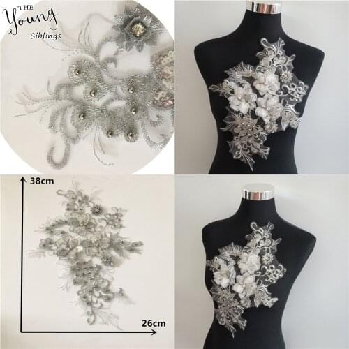 Embroidery High quality ABS pearl Lace collar 3D Flower Lace Neckline Sequin Applique DIY Clothing Accessories Craft supplies