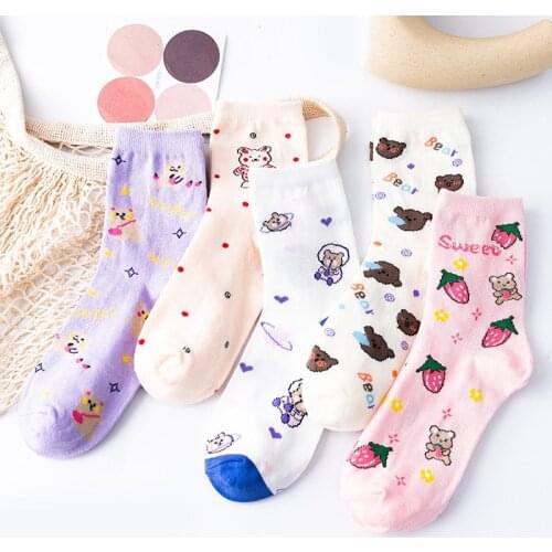 Janpanese Harajuku Style Space Kawaii Woman Socks Cotton with Bear Spring Autumn Funny Pink Socks Women 121601