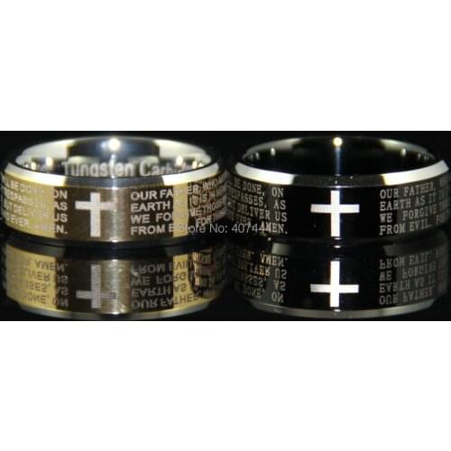 YGK JEWELRY 8mm Width Golden/Black Top With Silver Color Edges The New Prayers Tungsten Wedding Rings