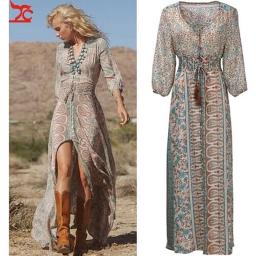 2021 Dresses Women Spring Boho Chiffon V-Neck Split High Waist Shrink Party Evening Beach Long Maxi Floor Length Sundress Vesti