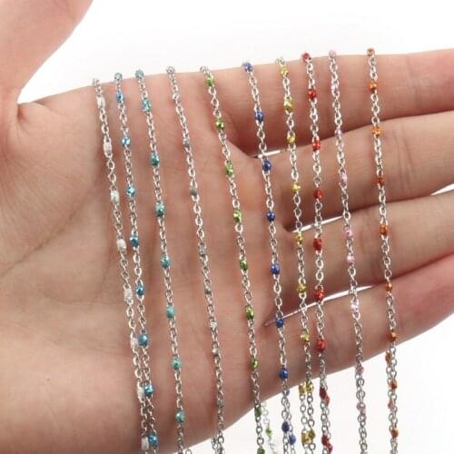 1 Meter Silver Plated Drop Oil Cute Wire Wrapped Rosary Chain Round Stone Beads Chains For DIY Jewelry Making Bracelet Necklace