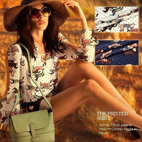 100% SILK CREPE DE CHINE 14momme Width 45"-114cm Pure Silk Fabric Printed Pattern Horse Animal