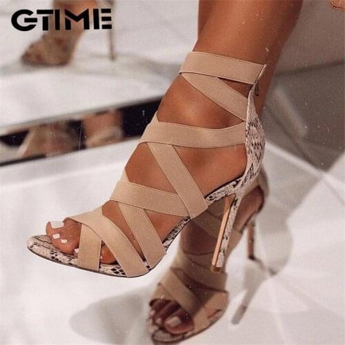 2021 Women Womens Ladies Pumps Fashion Bandage Patchwork Mixed Colors Snake High Heels Sandals Casual Shoe 43#SJPAE-257