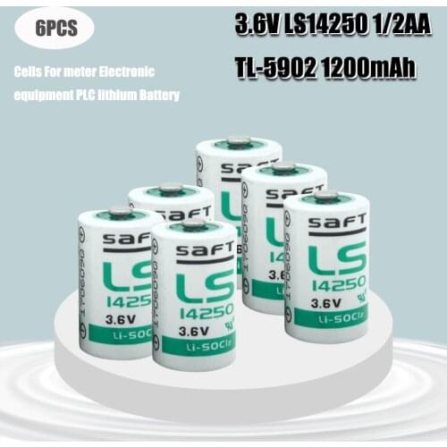 6pcs New 3.6V LS14250 Li-SOCl2 1/2 AA 1200mAh Batteries For Saft LS-14250 Sonnenschein SL-350/S SL-750/S ER3S-TC ER3S