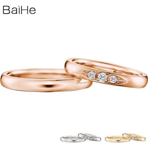 BAIHE Solid 18K White Gold 0.15ct Certified H/SI Round Genuine Natural Diamond Engagement Women Jewelry Trendy Couple Ring