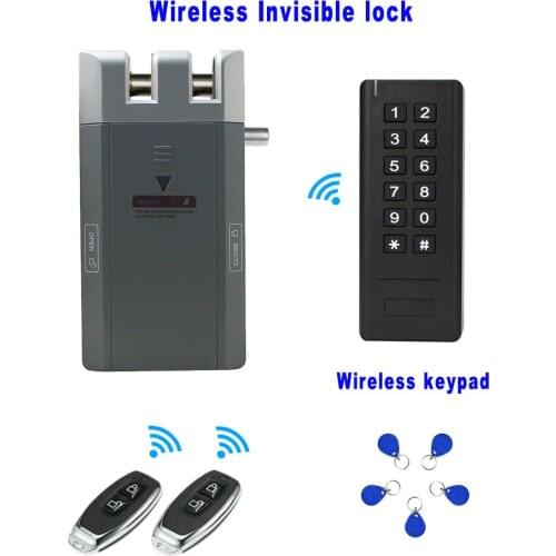 Wireless Smart Lock Remote Control with keypad reader Invisible Lock 2pcs 433MHz remoter /5pcs ID tags