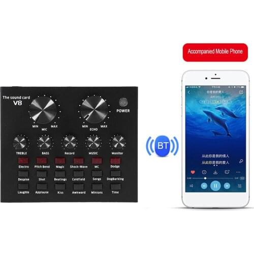 V8 Audio Bluetooth USB Headset Mic K Song Stereo Live Broadcast Sound Card Electric Sound Broadcast for Phone Computer PC