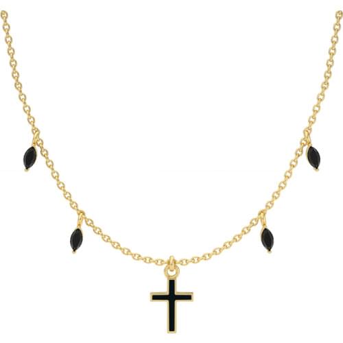 CANNER Cross Necklace For Women 925 Sterling Silver Jewelry White Black Zircon Charming Pendant Chain 18K Choker Bijoux Joyero