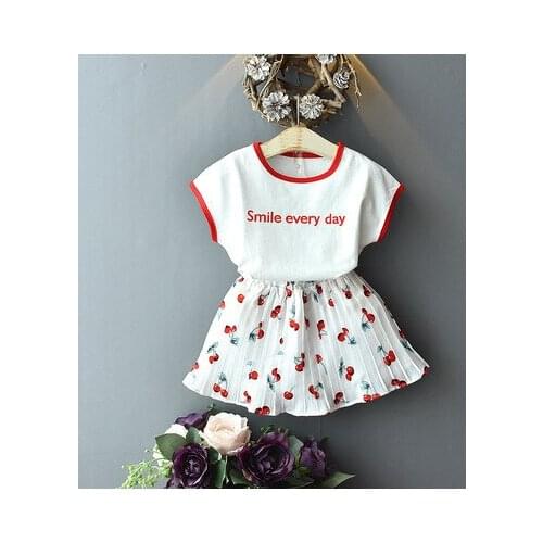 Kids clothes girls summer baby girls clothes set letter tshirt+skirts 2pcs children clothes girls cherry routfits oupa infantil