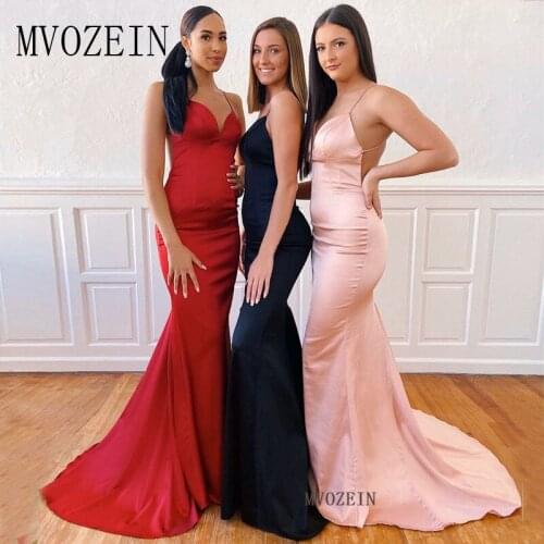 MVOZEIN Mermaid Prom Dresses Satin Spaghetti Strap Long Prom Dress Sexy Backless Party Gowns robe-de-soiree