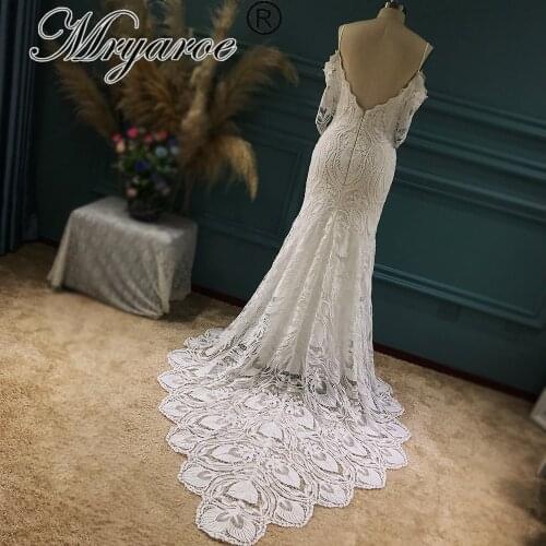 Mryarce Elegant Boho Chic Wedding Dress Removable Sleeves Lace Mermaid Bridal Gowns