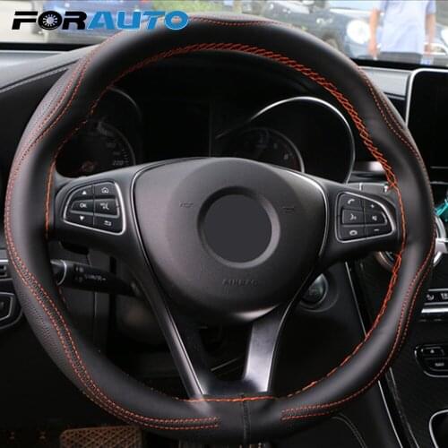 FORAUTO DIY Car Steering Wheel Covers With Needle and Thread Breathable PU Leather Universal 38cm Steering-Wheel Protector